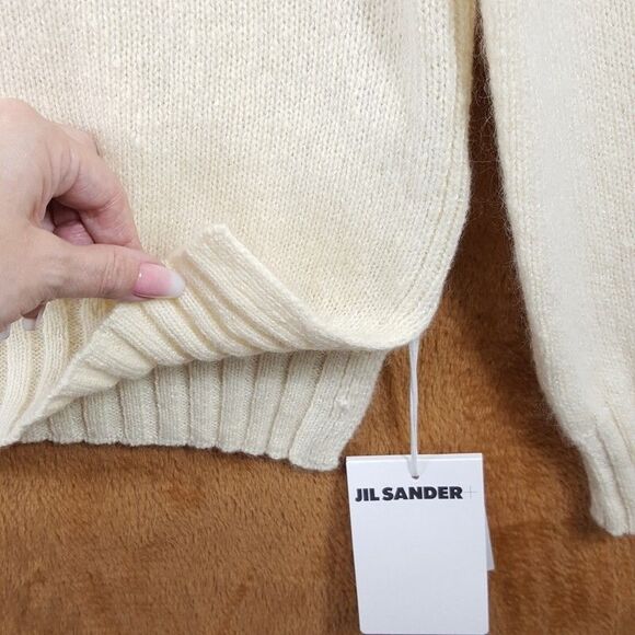JIL SANDER Sweater Mens Size 48 Ivory Pullover Crew Side Slit Wool Mohair $1350 - Picture 3 of 10